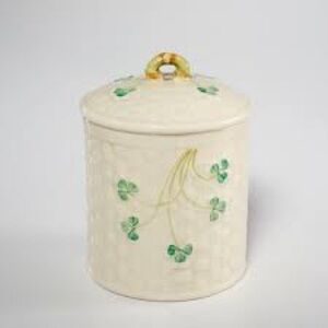Belleek Porcelain Jar w Shamrock Design made in Ireland in Excellent Condition